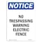Signmission OSHA Notice Sign, 5" Height, No Trespassing Warning Electric Fence Sign, Portrait OS-NS-D-35-V-14997 - alternate 1
